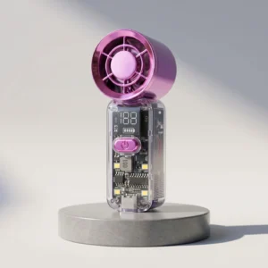 High-Speed Handheld Transparent Fan with Digital Display